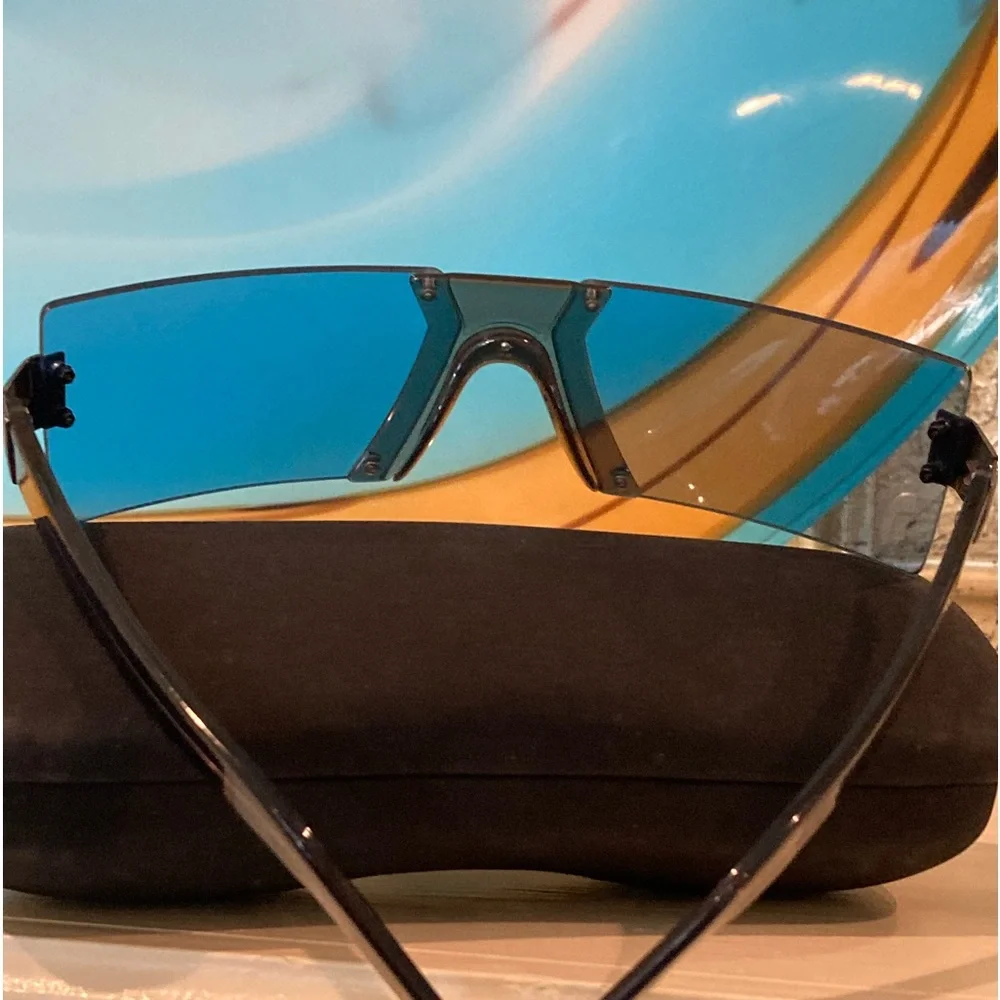 Chanel Blue Shield Sunglasses on Metal with Case - Picture 3 of 14